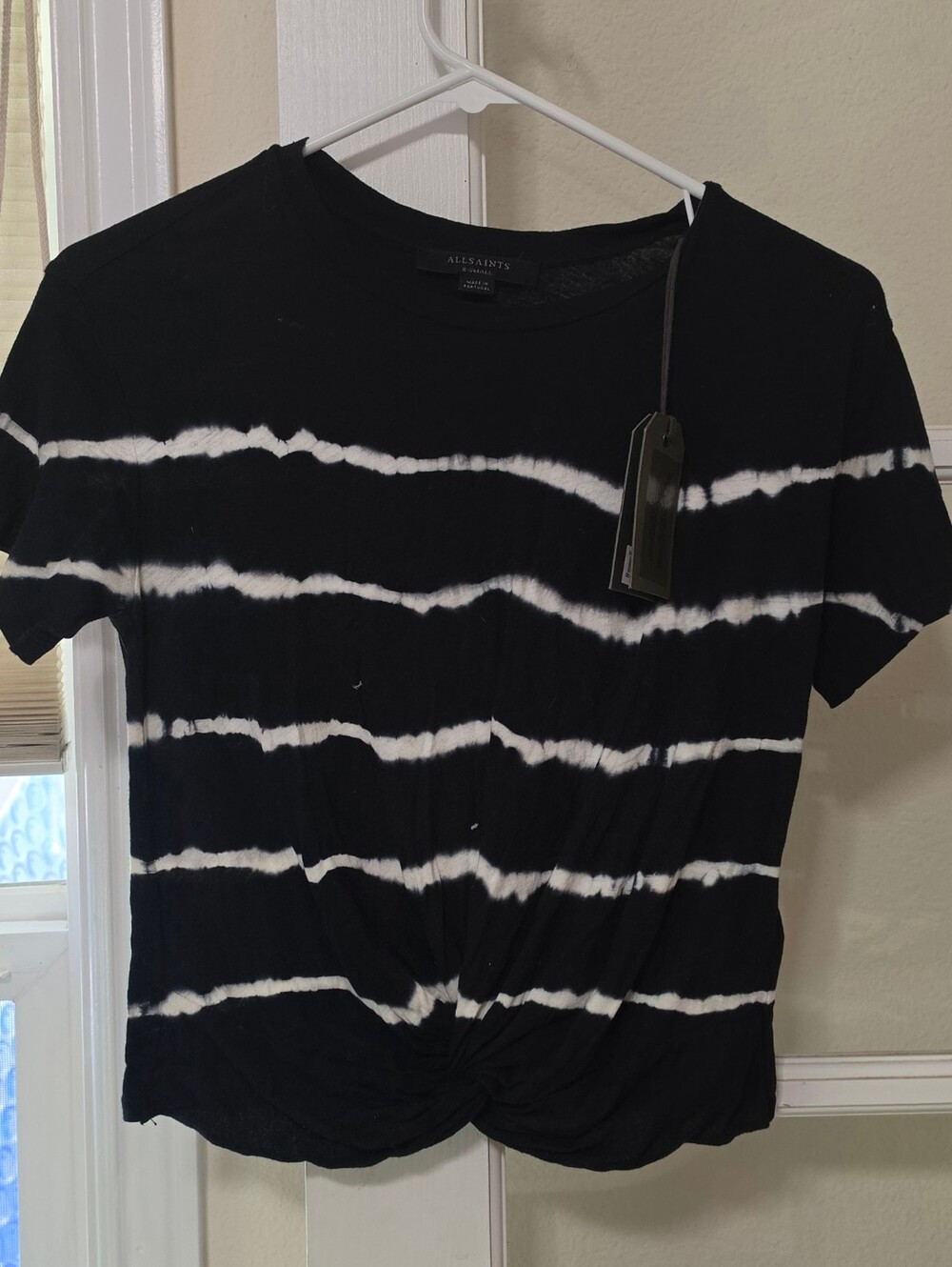 New with Tags All Saints Black & White Cotton Knot Front Tee